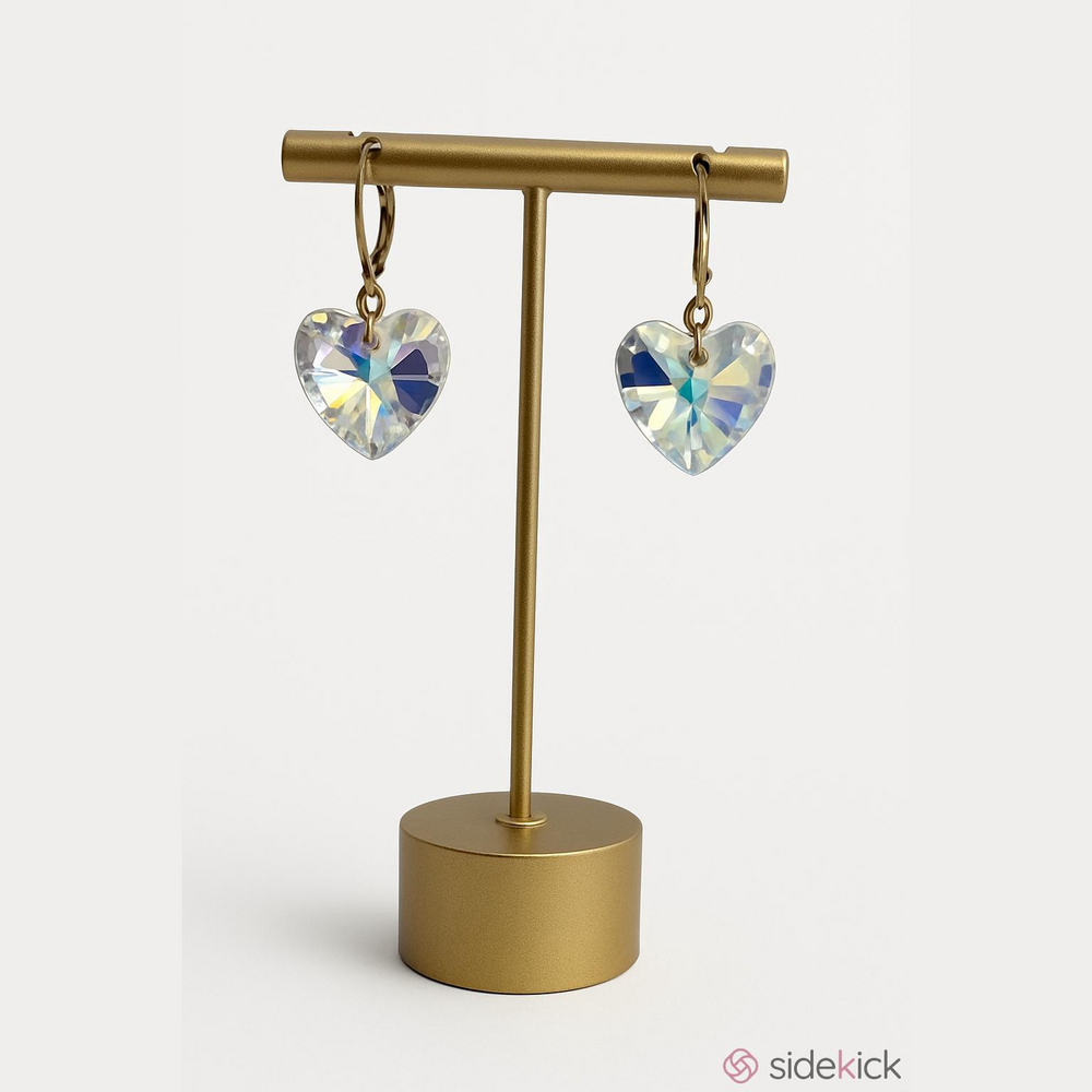 Gold Crystal Heart Drop Earrings